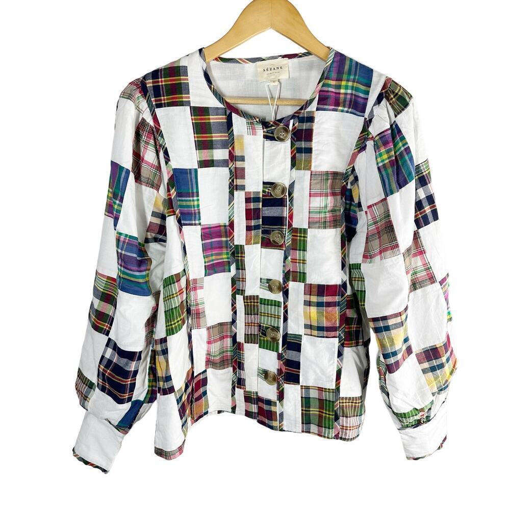 Sézane Chemise Bruna Patchwork Long Sleeve Blouse FR 42 US 10 Boho Cottagecore